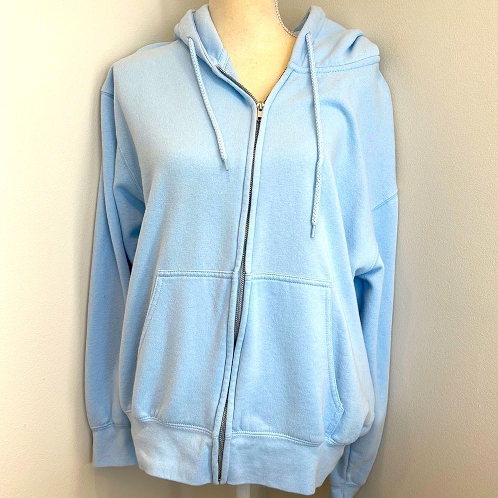 Baby Blue Hooded Full Zip Sweatshirt Size Large